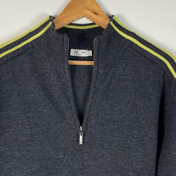 Neve Grey 100% Wool Long Sleeves Mock Neck Quater Zip Sweater Size XL - Picture 4 of 13